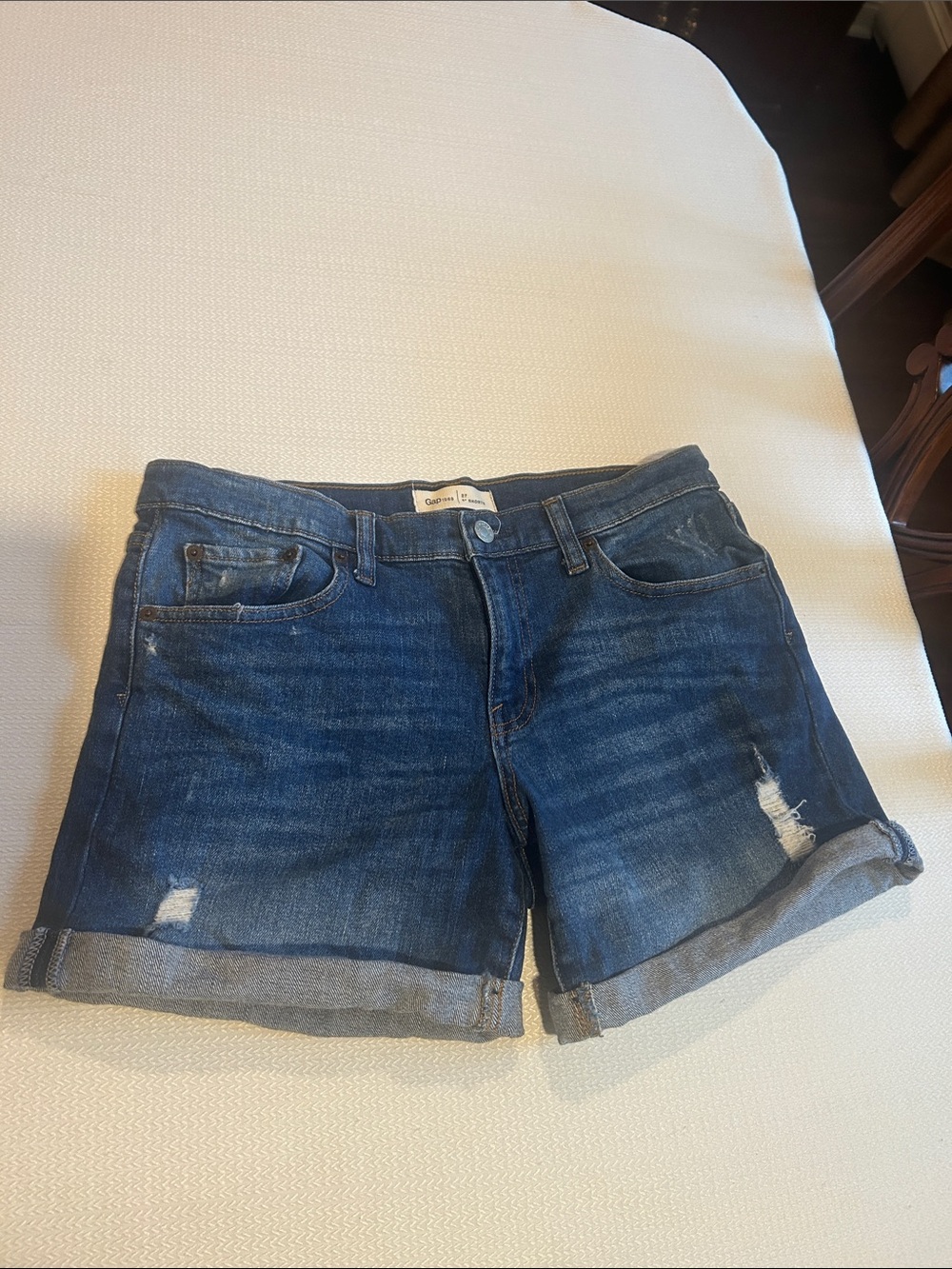 GAP Dark Blue Rolled Cuff Distressed Women's Jean Shorts 5"